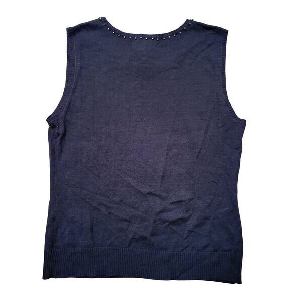 Oscar De La Renta L Black Beaded Scoop Neck Sleeveless Sweater Top Silk - Picture 4 of 7